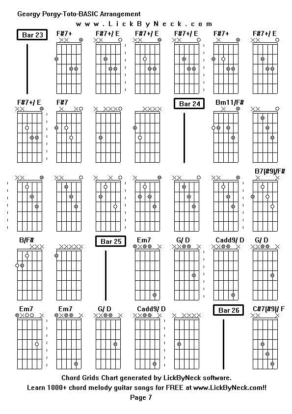 Chord Grids Chart of chord melody fingerstyle guitar song-Georgy Porgy-Toto-BASIC Arrangement,generated by LickByNeck software.